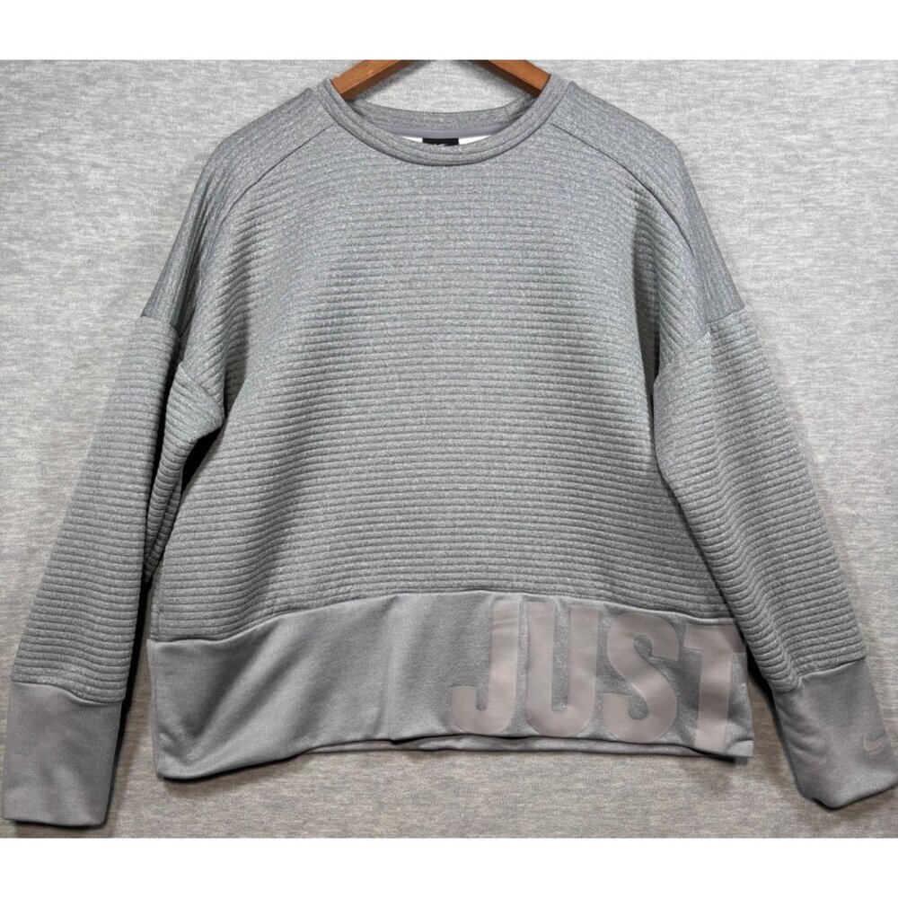Nike Dri‎ Fit Gray Just Do It Sweatshirt Ribbed Texture Womens M Athleisure